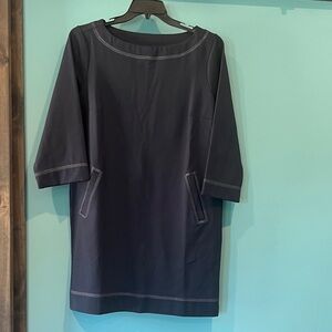Betabrand Navy Shift Dress with Contrast Stitching